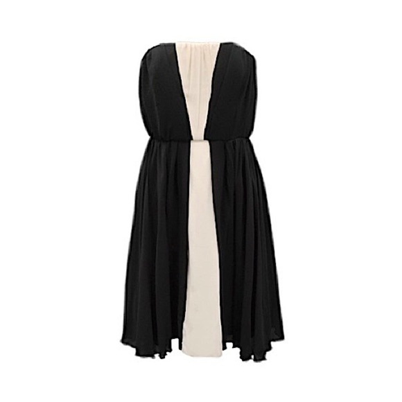 NEW MaxMara Black Ivory Silk Chiffon Strapless Flared Dress - Picture 1 of 9